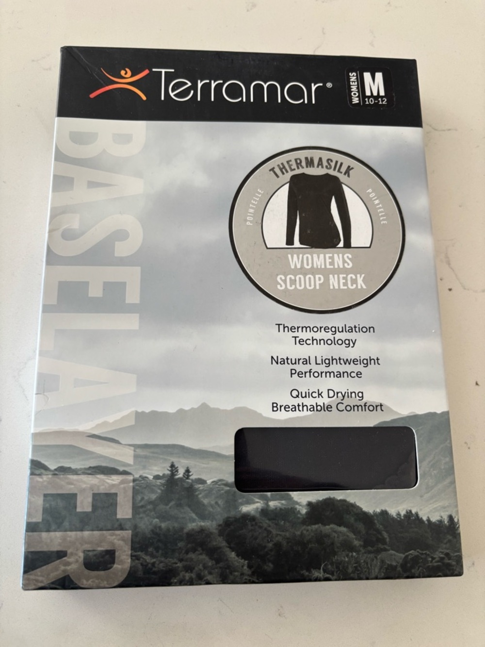 NWT Terramar Women's Scoop Neck Top Thermasilk Base Layer - Black Size M